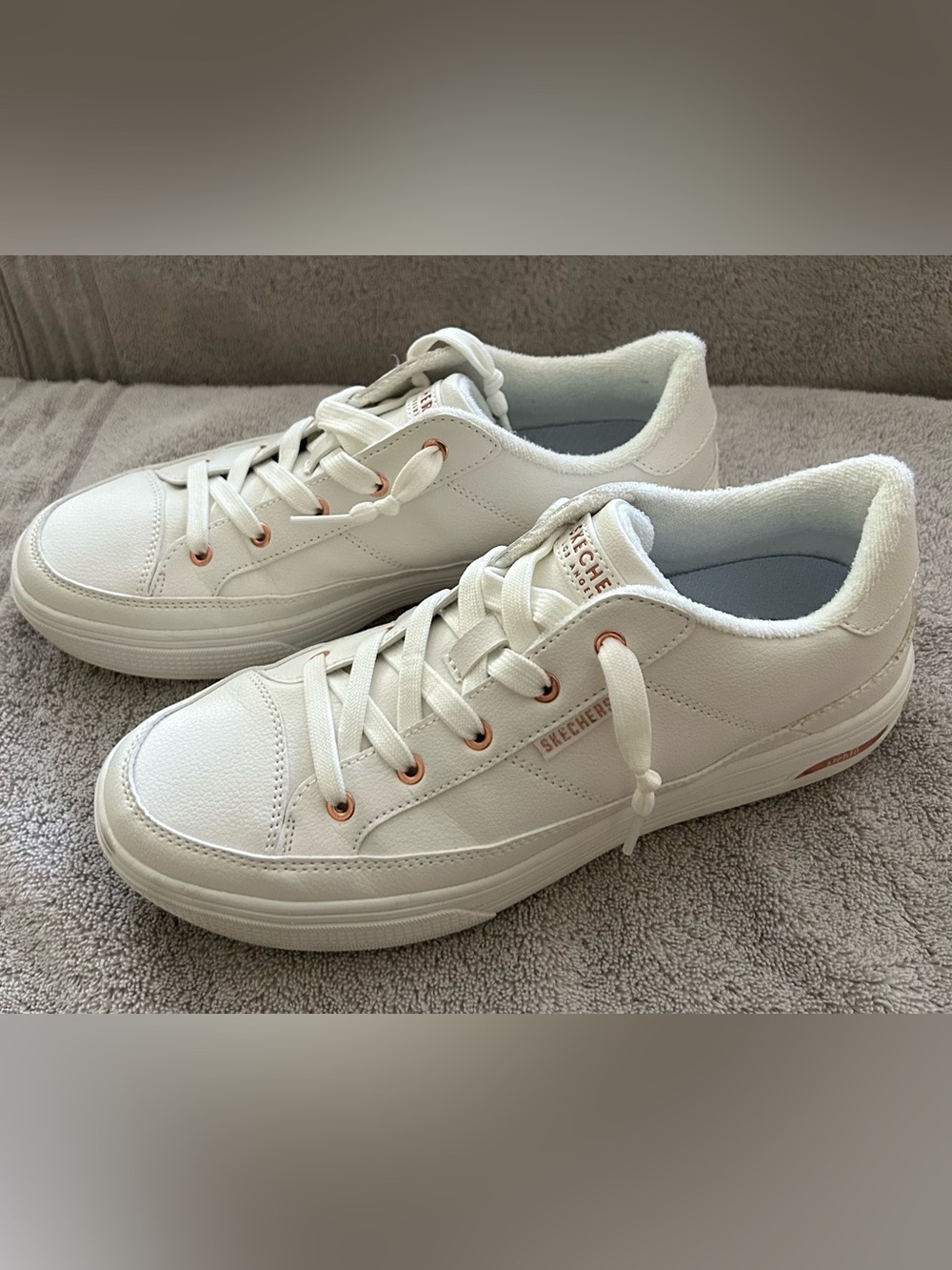 Skechers Women's White Sneakers with Rose Gold Eyelets